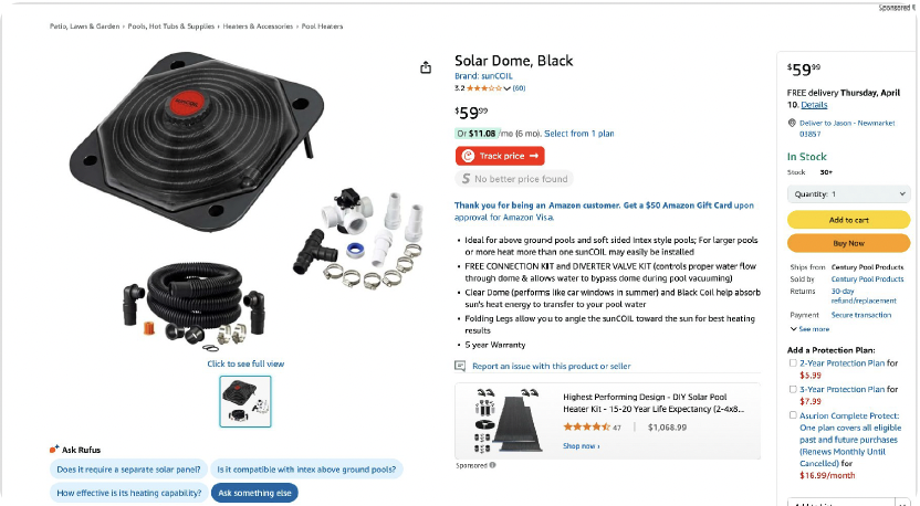 SunCOIL Amazon listing before Propello optimization — generic title, no A+ content, bottom 2% BSR
